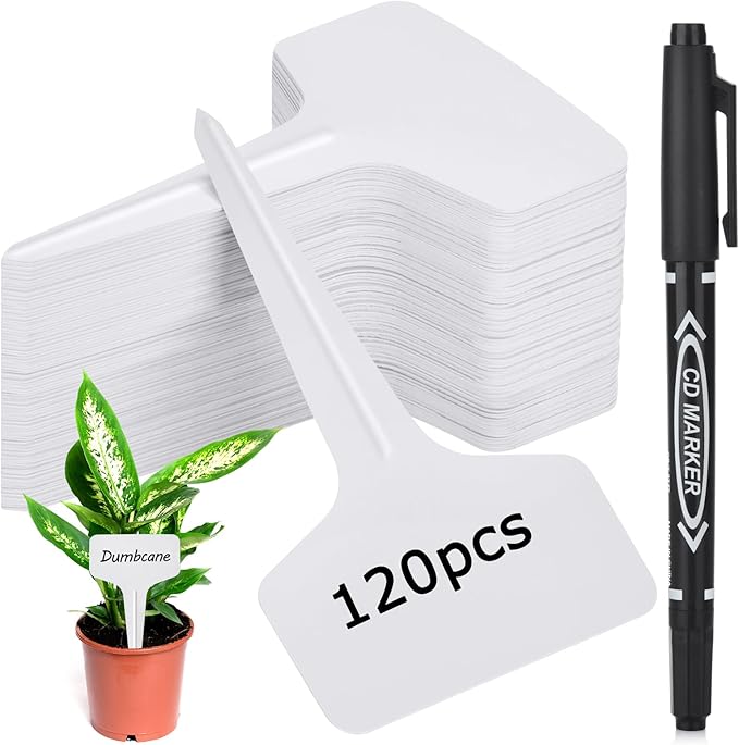 Darfukei Plant Labels 120pcs with Garden Plant Markers Pen of Outdoor Waterproof,T-Type Plant Tags and Permanent Marking Pen, Garden Labels Gardening Gifts for Women Men