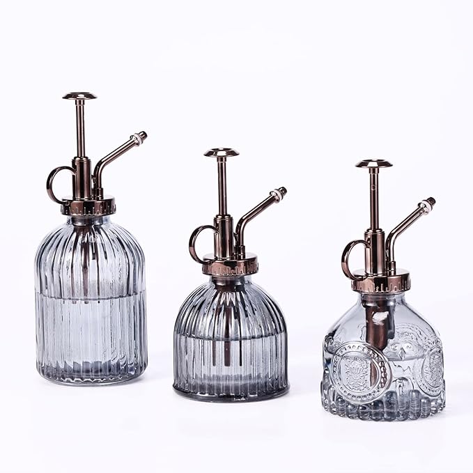Glass Plant Mister, 6.5" Green Glass Water Spray Bottle with Gold Top Pump, Small Plant Sprayer for Indoor Outdoor Houseplants