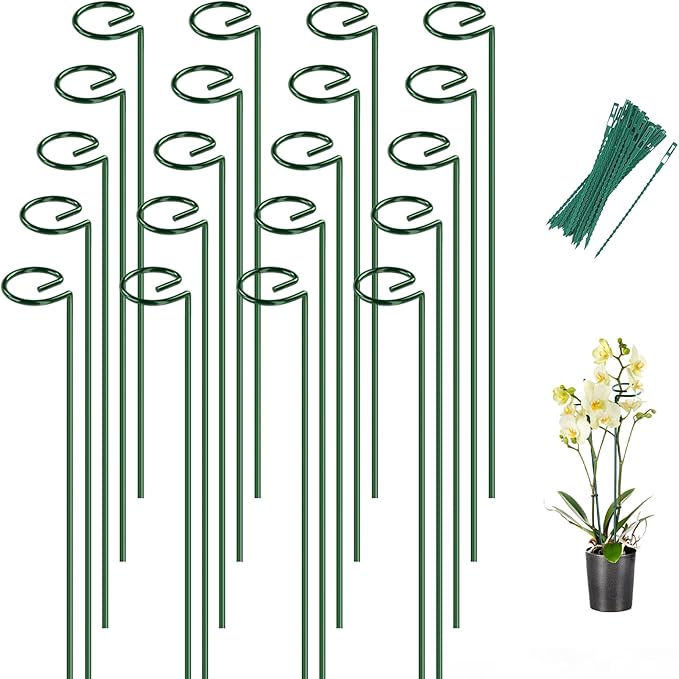 Breeze Touch 20 Pack Plant Stakes, 16 Inch Plant Support Stakes with 15 Twist Ties, Plant Sticks Support, Flower Stakes for Plants Peony, Tomato Seedling, Marigold, Amaryllis, Sapling, Coreopsis