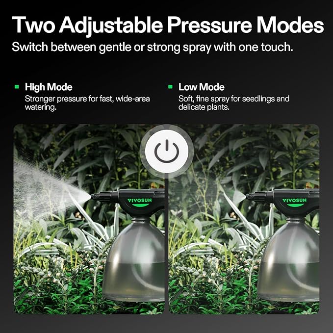 VIVOSUN Battery Powered Sprayer 0.5Gallon, Electric Spray Bottle USB Rechargeable, Automatic Water Pump Plant Mister with Adjustable Pressure, Easy to Refill, 2.2 Ah Battery