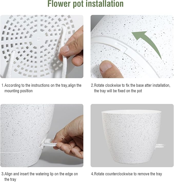 WSMKSZ 12 inch Large Self Watering Pots, Planter, Plant Pots with Multi Mesh Drainage Holes for Indoor Outdoor House Plants and Garden, Plastic Flower Pots with Deep Reservoir, Speckled White