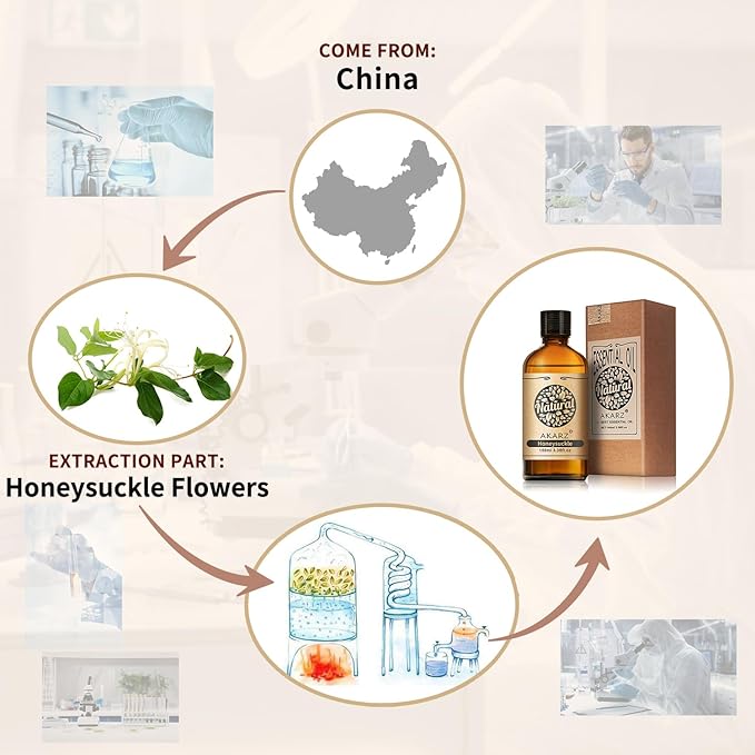 AKARZ 100ml Honeysuckle Essential Oil Natural Honeysuckle Oil Pure for Candle Making,DIY Skincare Products Massage,Home Spa Relaxation