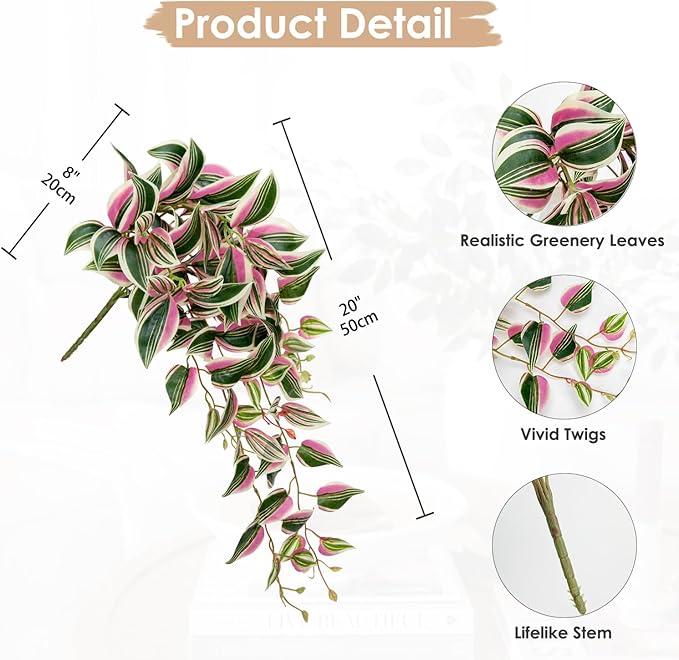 DILATATA Fake Hanging Plants Artificial Hanging Plants 92 Leaves Faux Wandering Jew Hanging Leaves Plants for Wall Shelf Home Indoor Outdoor Decor - 2 Pack