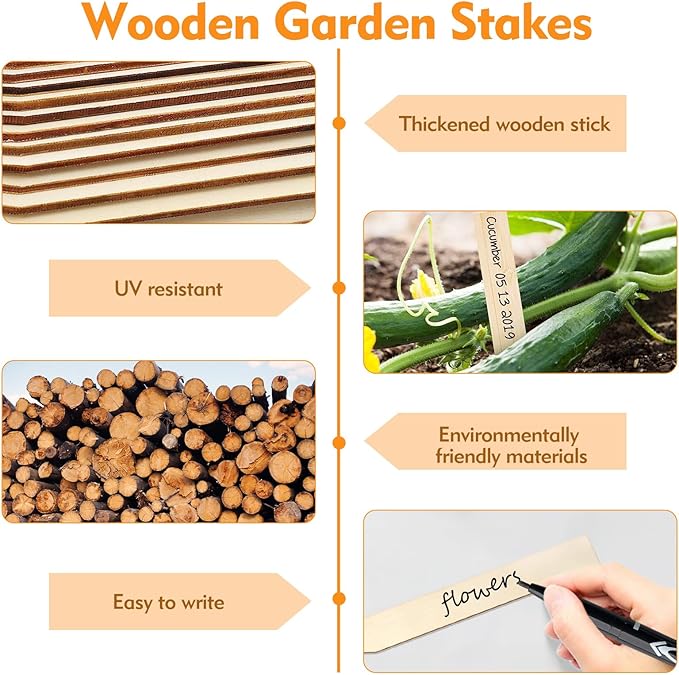 50 PCS Plant Labels with a Black Marking Pen, 5.9 Inch Waterproof Plant Label for Outdoor Indoor Potted Plants, Wooden Plant Tags Gardening Gifts for Women Men