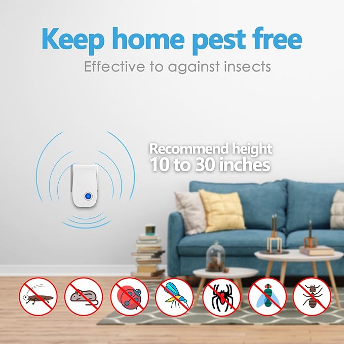 Ultrasonic Insect & Pest Repeller, Ultrasonic Mice Repellent for Insect, Roaches, Spiders, Ants, Bugs, Mosquitoes, Pest Control for House Garage RV Hotel, 6 Pack