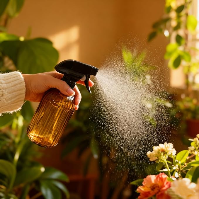 YYTSGG Glass Plant Mister Bottle, 13.5oz Refillable Water Spray Bottle with Adjustable Mist Nozzle for Indoor Flowers, Outdoor Gardening, Cleaning, Hair and Pets Care (Brown)