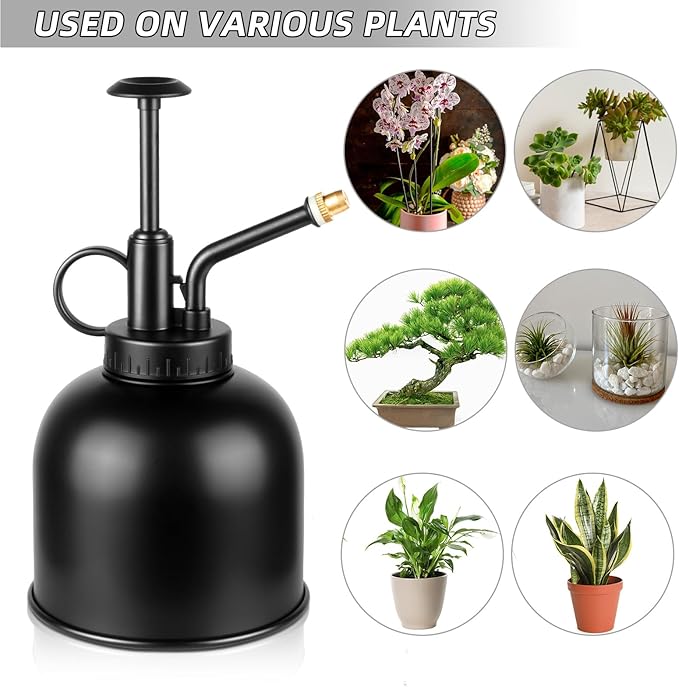 Metal Stainless Plant Misters for Inside,Succulent Watering Bottle With Top Pump, Small Plant Sprayer Mister Watering Can for Indoor Outdoor House Plant,Black Plant Spray Bottle (A-Black)