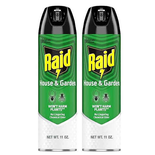Raid House & Garden Bug Killer Aerosol Kills Bugs on Contact Won’t Harm Plants Indoor and Outdoor Use 11 Ounce (Pack of 2)