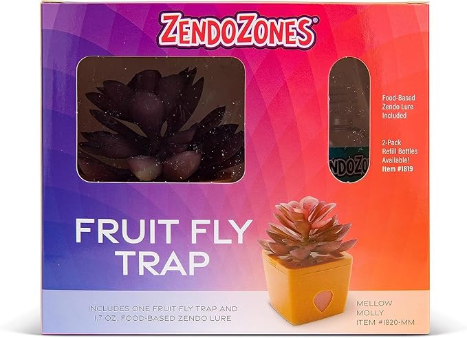 ZendoZones Succulent Fruit Fly Trap – Mellow Molly Design with Terracotta Base – Eco-Friendly Indoor Fruit Fly Control – Easy-to-Use Decorative Trap