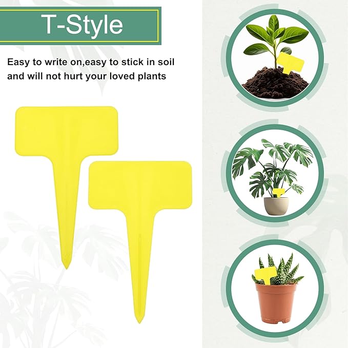 uxcell 100Pcs 4 Inch Plant Labels Large T-Style Garden Marker Plant Tags Garden Labels for Flower Beds,Pots Vegetables Yellow