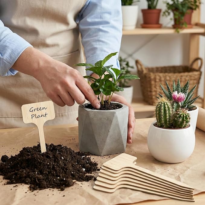 Thinp 20 Pcs T-Type Plant Labels, Bamboo Garden Labels Long Wooden T-Shape Plant Name Tags Garden Markers Sign-Plant Name Stakes for Seedling Vegetable Flowers Planting (6 X 18 cm)