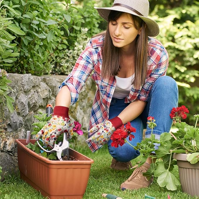 Ainiv Floral Gardening Gloves for Women/Ladies, Non-Slip Garden Work Gloves,Breathable Yard Work Glove Light Working Gloves