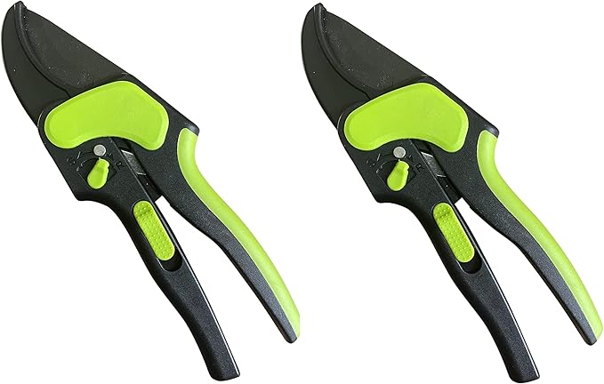 Garden Guru 2 in 1 Ratchet Pruning Shears Clippers – 4X Cutting Power – Ratcheting Garden Anvil Pruners Scissors - Ergonomic Grip - Makes Tough Cuts Easy - Great for Seniors & Arthritic Hands (2 Pack)