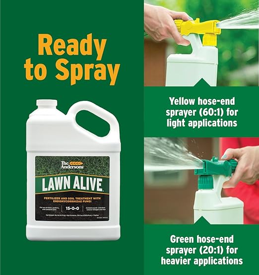The Andersons Lawn Alive 15-0-0 Fertilizer and Soil Treatment with Endomycorrhizae Fungi 128 fl oz + 2 Multipurpose Hose-End Sprayers
