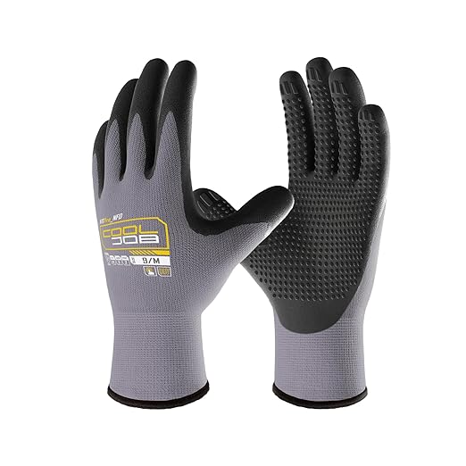 COOLJOB 6 Pairs Nitrile Rubber Coated Nylon Safety Work Gloves Pack Bulk, Dotted for Non-Slip Grip, Breathable Soft Seamless Knit Nitrile Dipped Gloves for Warehouse, Home Improvement, Yard, Large
