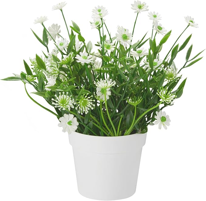 Fake Plants Daisy for Bathroom Decor, Small Potted Artificial Plants Indoor for Shelf Desk Home Bathroom Farmhouse Room Coffee Table Decor, White