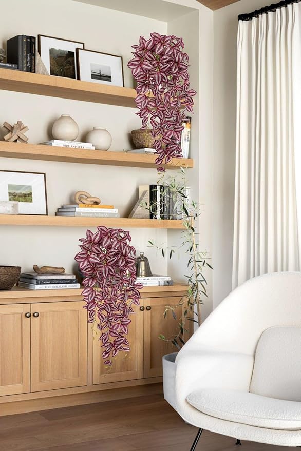 DILATATA Fake Hanging Plants Artificial Hanging Plants 187 Leaves Faux Wandering Jew Hanging Leaves Plants for Wall Shelf Home Indoor Outdoor Decor - 2 Pack