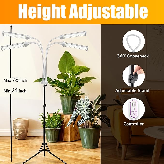 420 LED Grow Lights for Indoor Plants Full Spectrum, LED Plant Light with Stand, Adjustable Height, Plant Grow Lights with Auto 4/8/12/H Timer for Indoor Tall Plants.