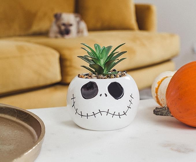 Silver Buffalo Disney Nightmare Before Christmas Jack Skellington Decorative Artificial Faux Greenery Plant in Ceramic