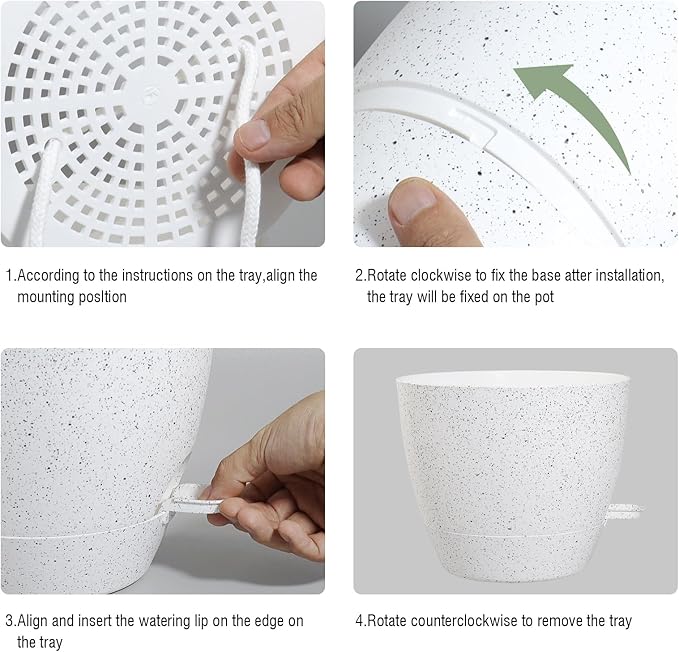 UOUZ Large Self Watering Pots, 12/10/9 Plastic Planters with High Drainage Holes and Deep Reservoir for Indoor Outdoor Garden Plants and Flowers, White Speckles