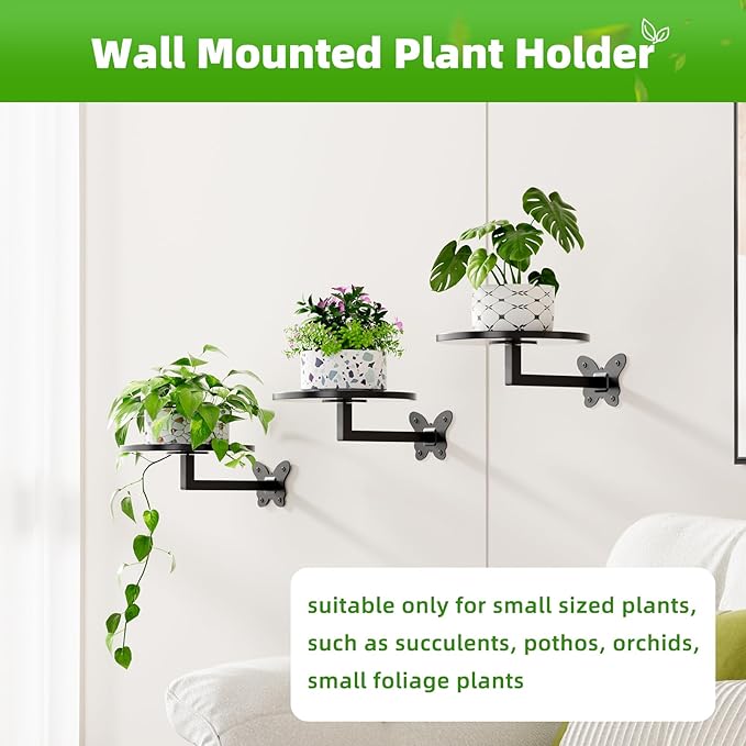 Wall Mounted Plant Holder - Butterfly Metal Hanging Shelf for Indoor Plants Succulents Flowers Decor Sturdy Wall-Mounted Storage for Bedroom Living Room Bathroom Space-Saving Home Organizer 3-Pack