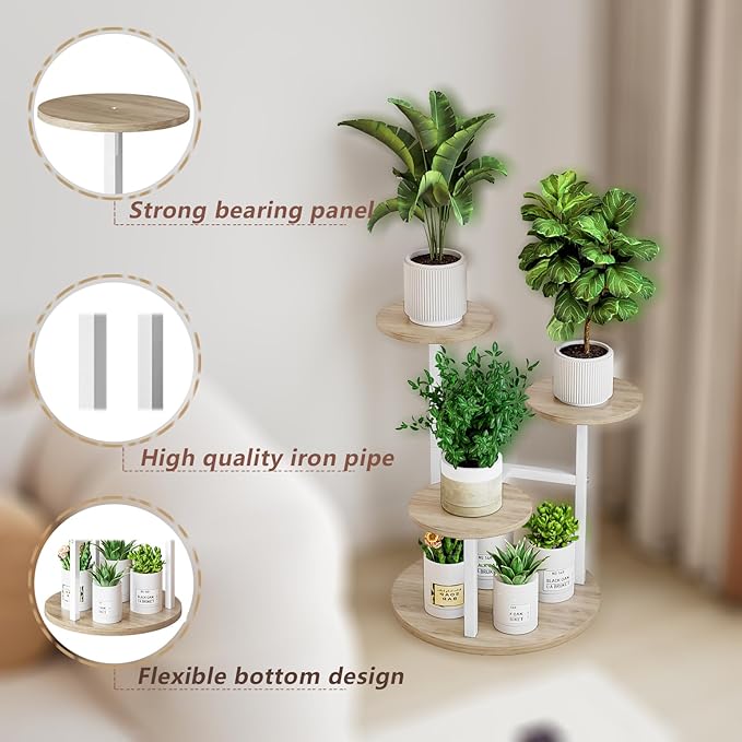 INGIORDAR Plant Stand Indoor Outdoor Corner Flower Stands Multiple Flower Pot Holder for Patio Garden Balcony Living Room 4 Tier White+Sonoma Oa