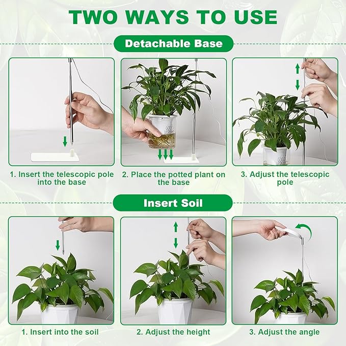 2 Pack Grow Light with Base, 6000K White Full Spectrum Growing Light Lamp for Indoor Small Mini Micro Green Pot Plants, 5-Level Dimmable, Auto Timer 4/8/12/18 Hrs