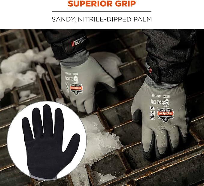 Ergodyne ProFlex 7501 Coated Waterproof Winter Work Gloves, Sandy Nitrile Coated Palms, Thermal Fleece Lining, Gray, Small (1 Pair) (Pack of 3)