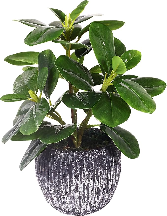 Artificial Potted Plant, Real Touch Artificial Oak Leaves Waterproof Fake Plants Indoor Outdoor, Eco Friendly Modern Concrete Greenery Plant Pots for Office Home Kitchen Shelf Farmhouse Decor