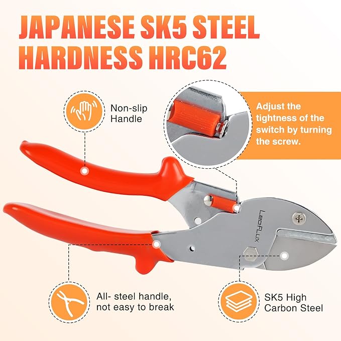 LeafLux 7" Professional Anvil pruner with SK-5 Blades, Best for Dry, Dead Stems & Branches, Plastic, Rubber.Gardening Clipper ，Cut-Multi-Purpose handheld shears for Industry & Crafts|LFXP1107
