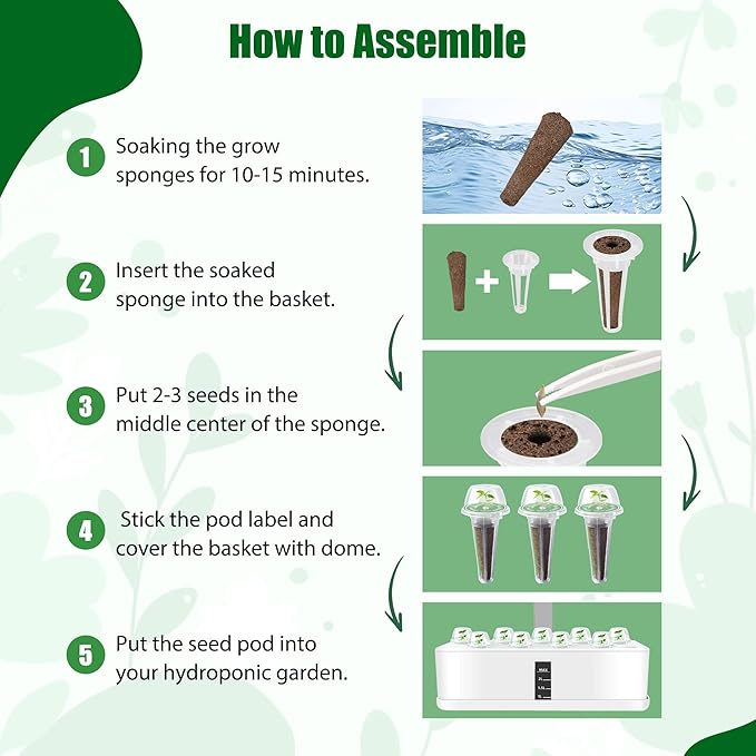 Romaine Seed Pods Kit for Hydroponics, 12 Pods Grow Anything Kit for Indoor Hydroponics Growing System, Hydroponics Supplies with 12 Grow Sponges, 12 Plant Baskets, 12 Pod Domes and Labels
