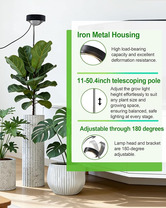 Plant Grow Light,yadoker LED Growing Light Full Spectrum for Indoor Plants,Black Magnifying Glass Plant Lights,Height Adjustable, Automatic Timer, 5V Low Safe Voltage,Idea for Large