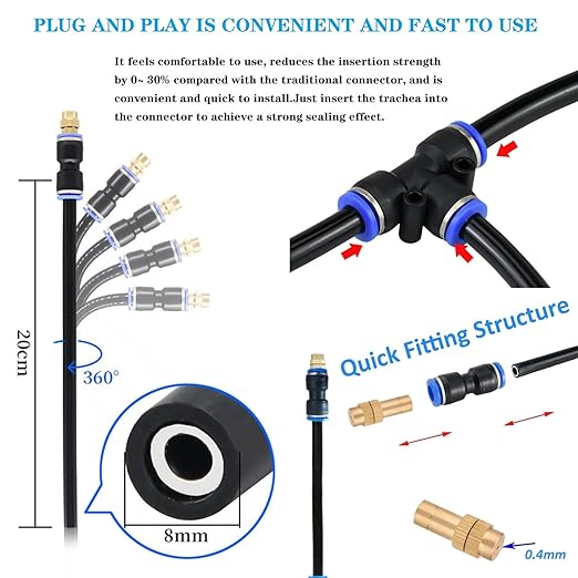 Update 98Ft Irrigation Copper Nozzle System, Automatic Irrigation System with Replaceable 360°Bendable Sprayer,atomizing Copper Nozzle for Watering System for Garden Plant Lawn Patio and Yard.(25)
