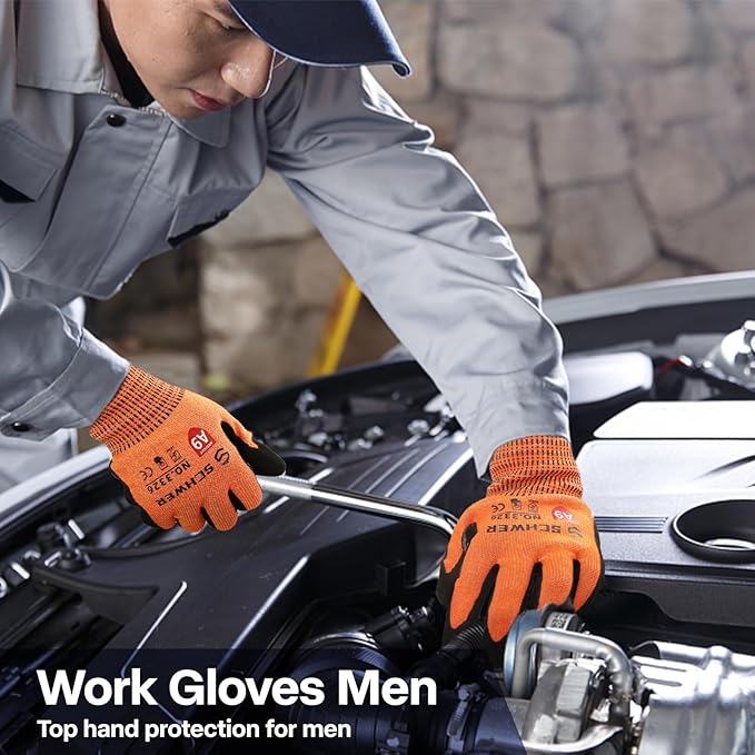 Schwer ProGuard High Level Cut Resistant Work Gloves PR3326 for Extreme Protection，ANSI A9 Cut Gloves with Reinforced Thumb, Non Slip, Durable, Touch-screen, Orange 120 Pairs, L