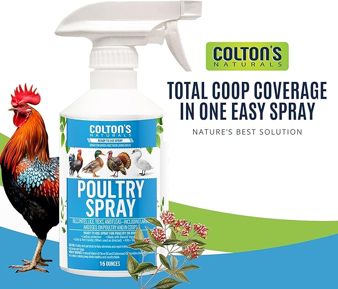 Colton’s Naturals Poultry Spray 16 oz – for Chickens – Helps with Mites, Lice, Fleas & Scaly Leg – Safe for Coops, Birds & Backyard Poultry