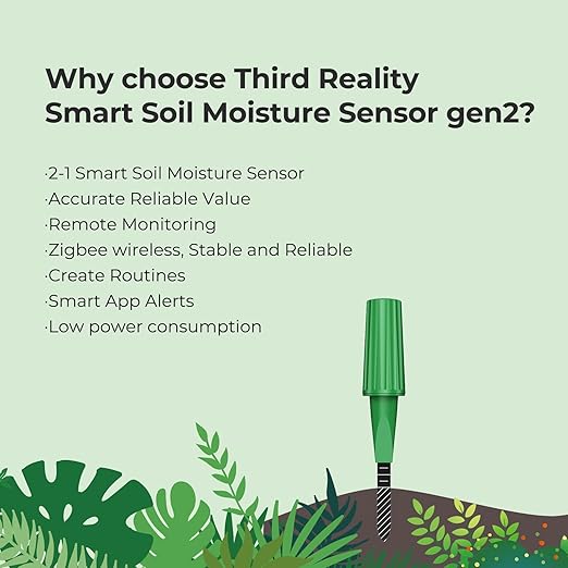 THIRDREALITY Smart Soil Moisture Sensor Gen2 3Pack,Zigbee hub Needed, nhanced Signal Stability,Capacitive Moisture Monitoring,Garden Planting, Compatible with Hubitat,SmartThings,Home Assistant,Homey