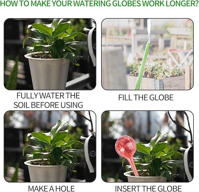Plant Watering Globes Set of 6,Small Glass Self Watering Globes for Indoor & Outdoor Plants Vacation Plant Care Automatic Watering Bulbs Self Watering Planter Insert