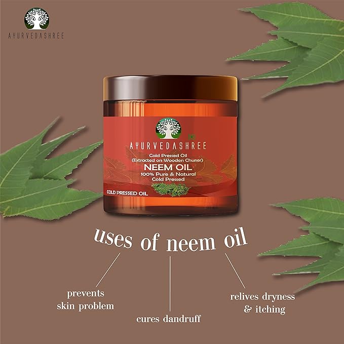 AYURVEDASHREE Cold Pressed Neem Oil 100 ML, 3.38 fl oz. | Extracted on Wooden Churner with Traditional Method to Sustain maximum nutrition, Cold-Pressed, 100% Pure & Natural