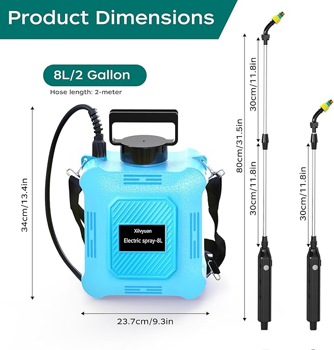 Battery Powered Sprayer 2 Gallon Garden Sprayer, Advance Electric Sprayer with 2 Adjustable Speed, 6 Mist Nozzles, USB Rechargeable with for Yard Lawn Garden (2 Gallon)