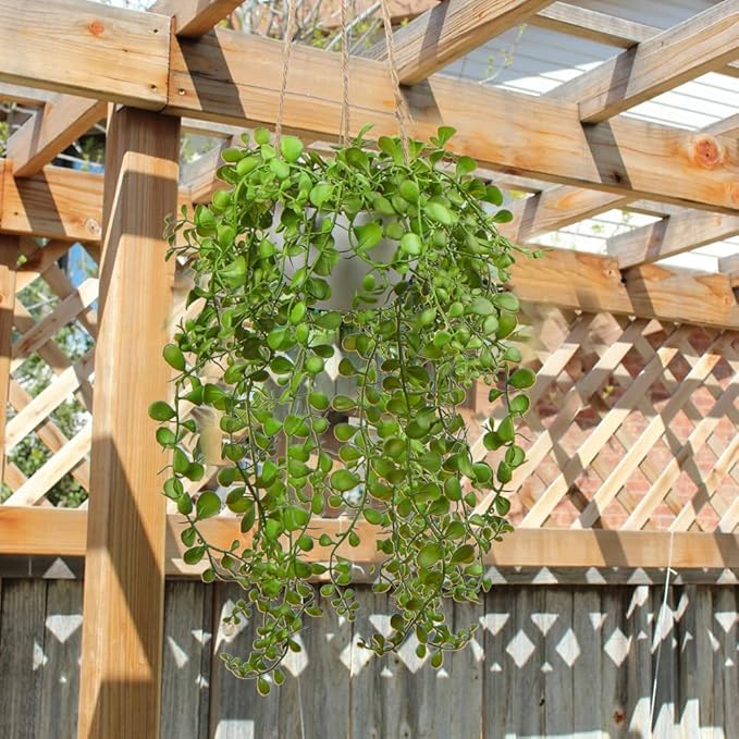 Fake Hanging Plants with Pot, 14'' Faux String of Vine Greenery Artificial Hanging Plant for Indoor Home Office Farmhouse Bathroom Wall Shelf Decor