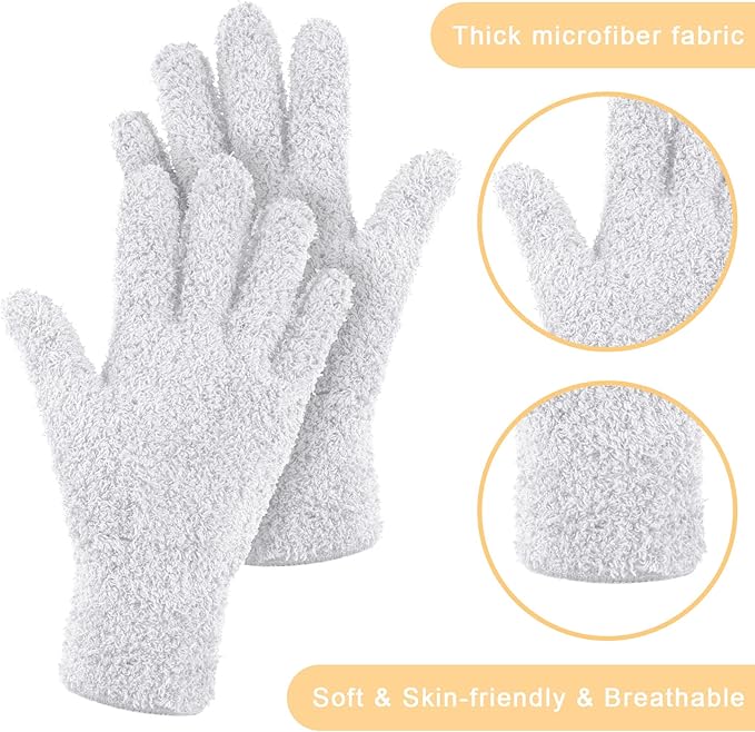 Patelai 3 Pairs Microfiber Plant Dusting Gloves Leaf Cleaning Gloves for Indoor Plants, Blinds, Furniture, House (White,Large)