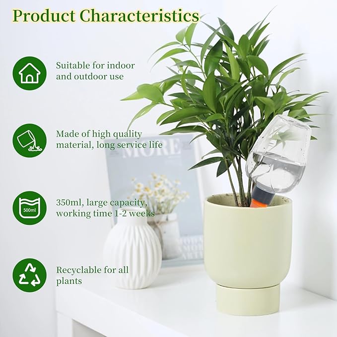 6pack Plant Self Watering Globes, Plastic Water Bulbs Top Fill, 12.3 oz Plant Watering Devices System Slow Release Terracotta, Water Spikes Stakes for Indoor (Clear-6pack)