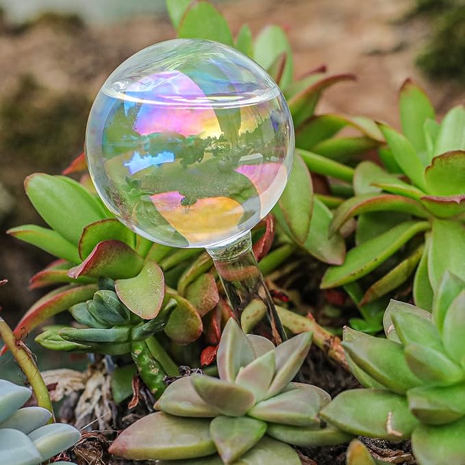 Iridescent Self Watering Globes, Glass Rainbow Watering Globes, Water Globes for Indoor Plants Small Plant Watering Globes Small Watering Globes for Everyday or Vacation Use, 3-Pack