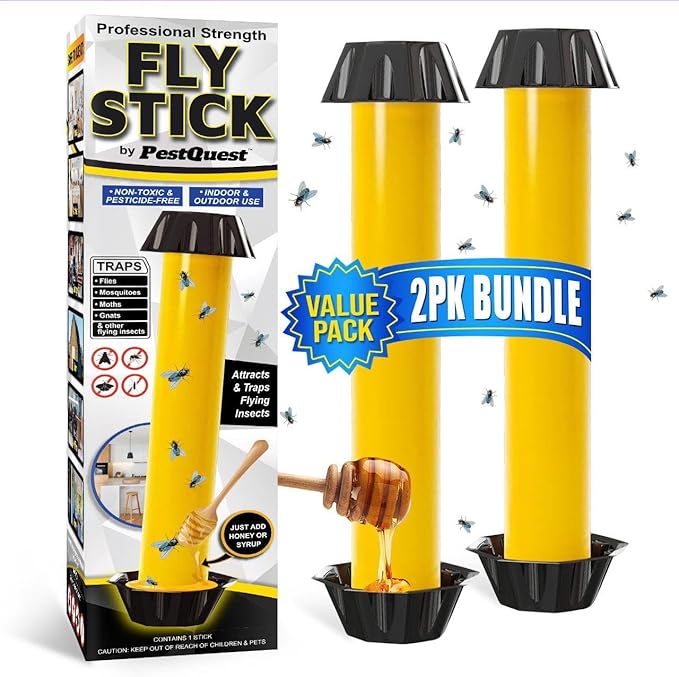 Sticky Fly Stick (2 Pack), Fly Stick for Mosquitoes, Sticky Trap for Flies Gnats Wasp Flying Insects, Bug Catcher, Indoor or Outdoor Use, Ready to Use Home