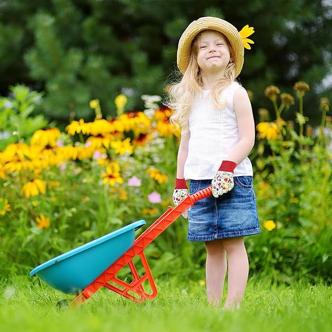OSDUE Kids Gardening Gloves, 3 Pairs Age 3-5 Kids Garden Gloves, Kid Non-Slip Children Yard Work Gloves for Toddlers Boys Girls Outdoor