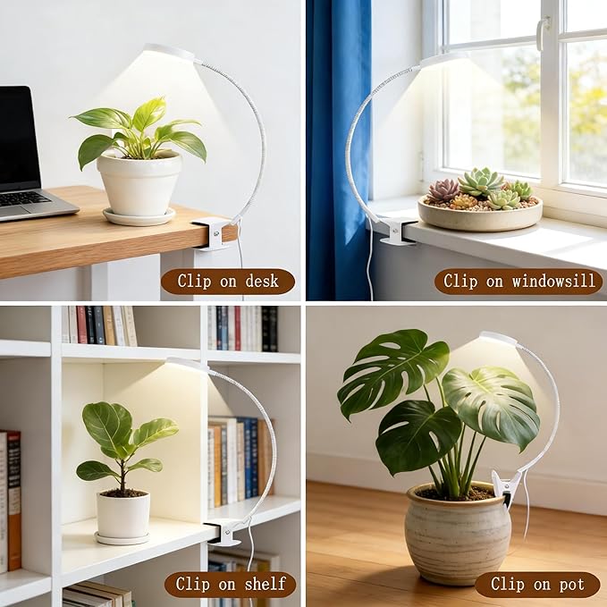 VC.Formark Clip On Plant Grow Lights for Indoor Plants Small Potted - Full Spectrum 3 Modes, 10-Level Dimmer, 3/9/12H Timer & Durable Metal Gooseneck for Succulents,Herbs