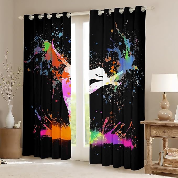 Ballet Blackout Curtains 2 Panels 38"Wx54"L,Ballet Dancer Ballerina Curtains & Drapes,Rainbow Tie Dye Window Treatments,Gym Sport Window Curtains Ballet Lovers Teal Orange Pink Red Green Yellow Black