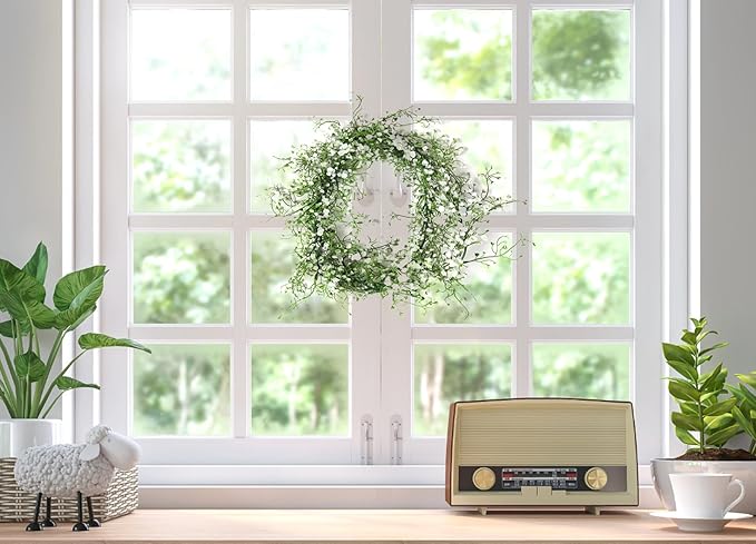 RECUTMS Artificial Hanging Vines Garland Faux Ferns Leaves Ivy Garland Fake Plant Greenery 2Pcs for Spring Home Indoor Outdoor Wedding Farmhouse Mantle Table Centerpiece Party Garden Decor(White)