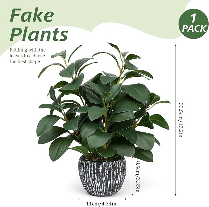 Artificial Plants for Home Decor - 13.2 Inch Fake Succulents in Rustic Clay Planter, Lifelike Potted Faux Plants for Office Desk, Bathroom, Farmhouse Table Decor