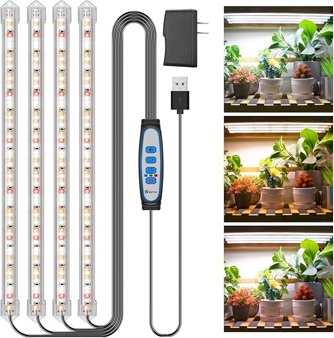 Kullsinss Grow Lights for Indoor Plants, 16" Full Spectrum Plant Grow Light Strip with Upgrade Timer 6/12/16 Hrs, 3 Spectrum Modes, 240 LEDs Sunlike Growing Lamp for Seedlings Hydroponics Succulent